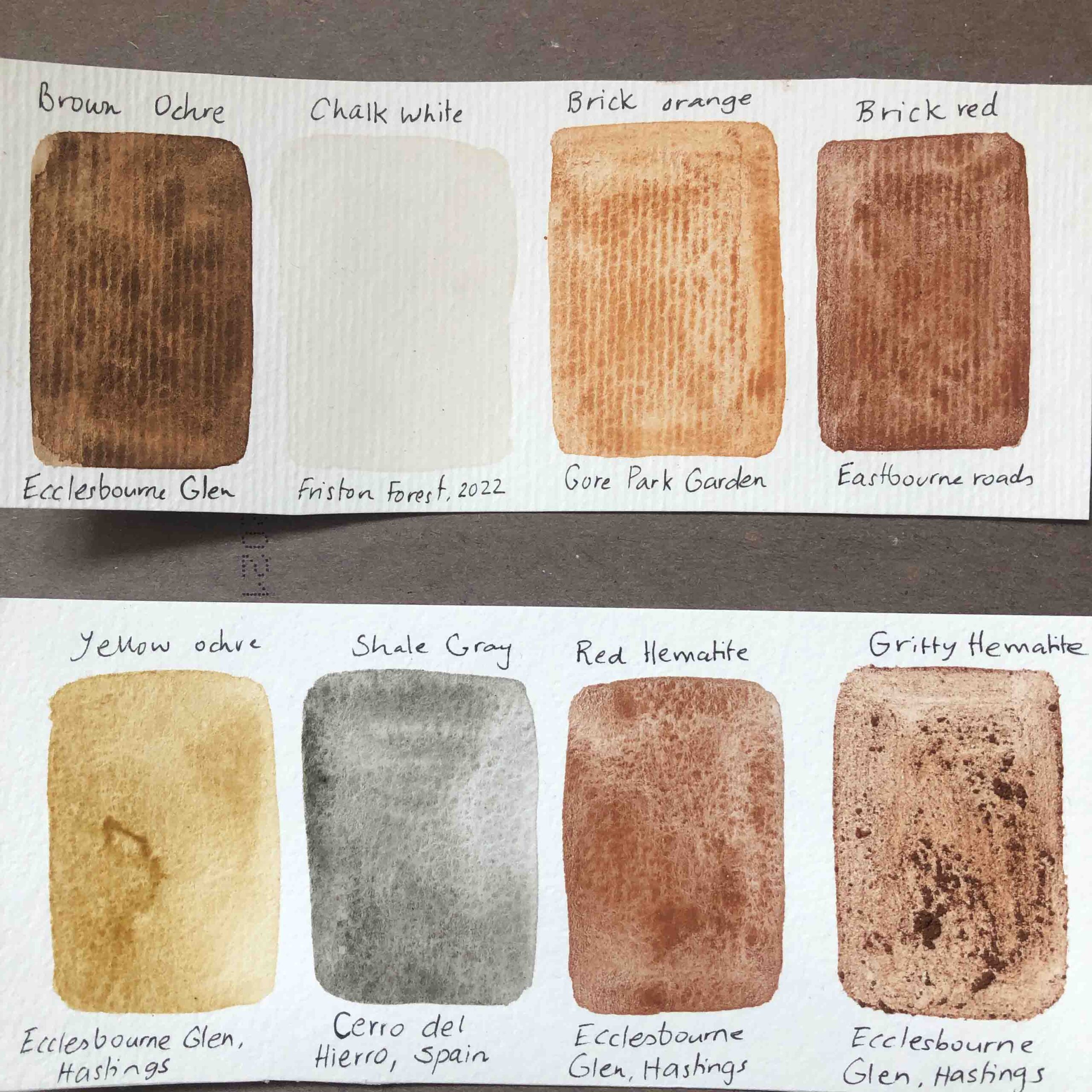  Selection of earth pigments foraged in England